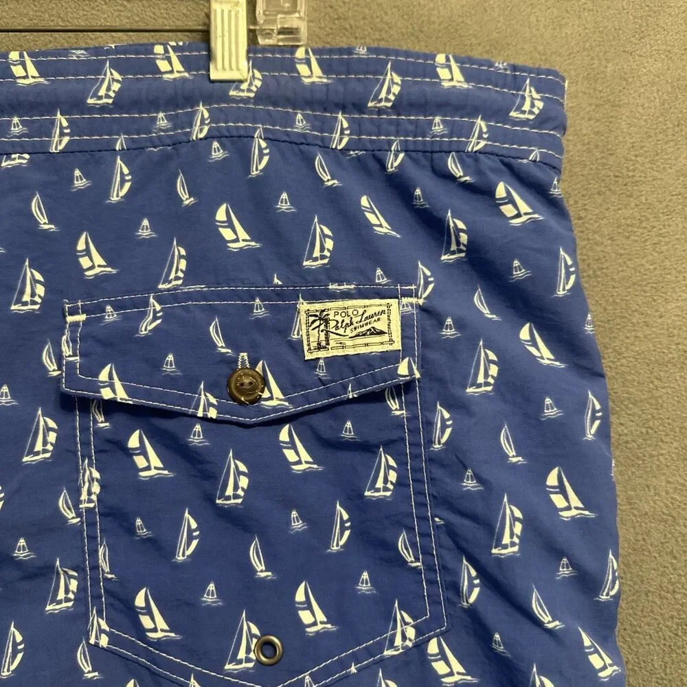 Polo Ralph Lauren Swim Shorts Sailboat Print Mesh Lined Drawstring Mens 3XB Blue